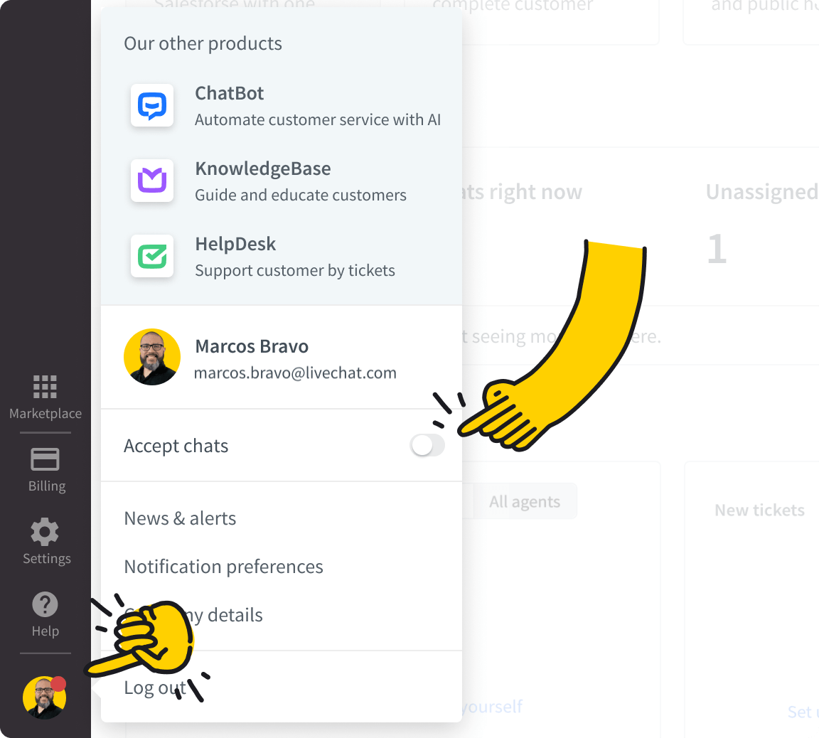 Off accepting chats in LiveChat® app