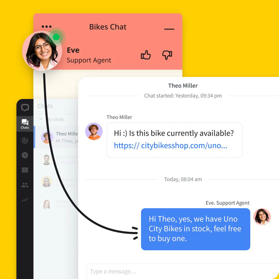Illustration of the customer agent reply in the LiveChat® app