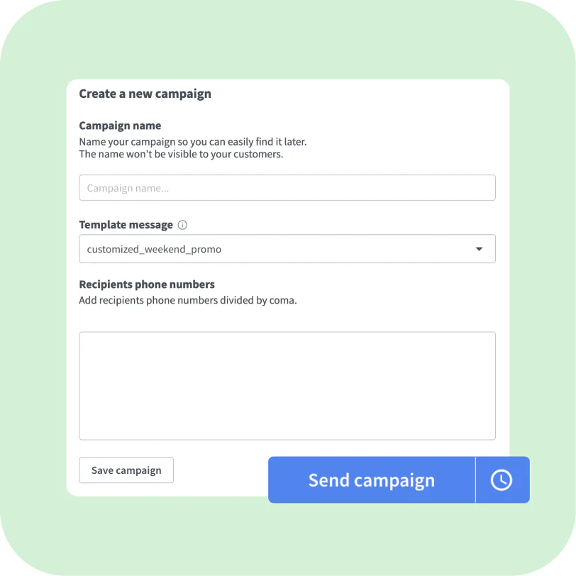 LiveChat®’s dashboard sending out a marketing campaign on WhatsApp