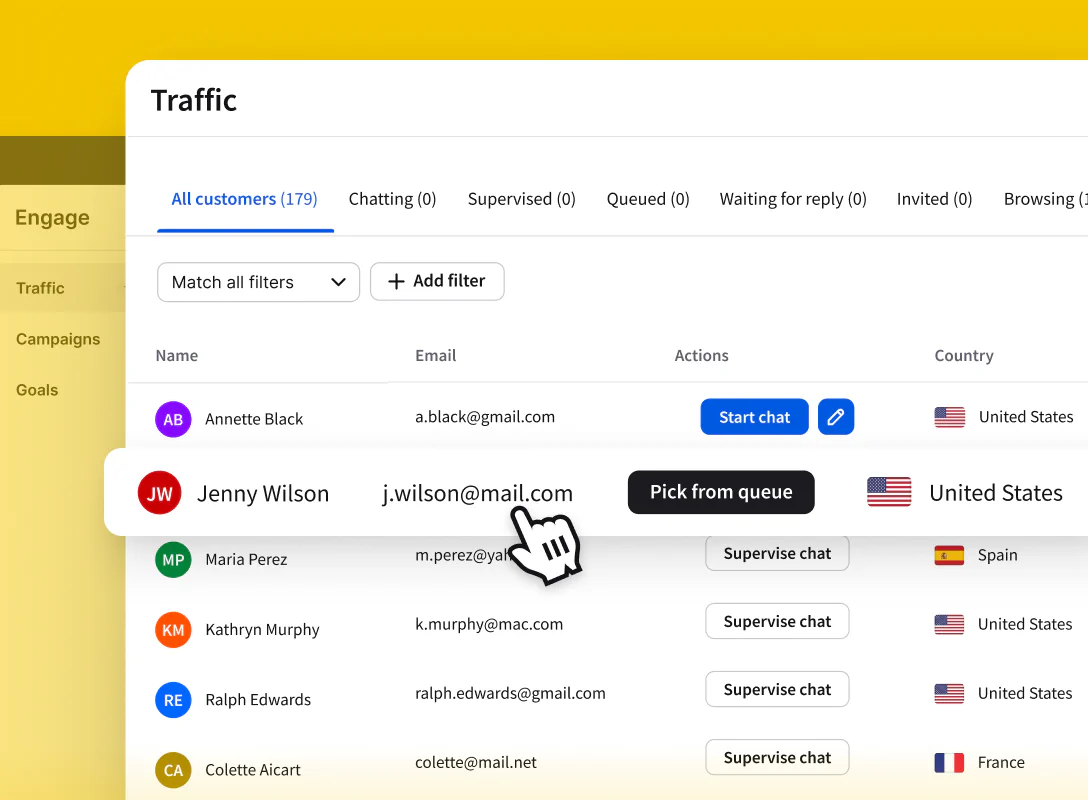 Customer details in the Traffic tab in the Engage section of the LiveChat® agent app.