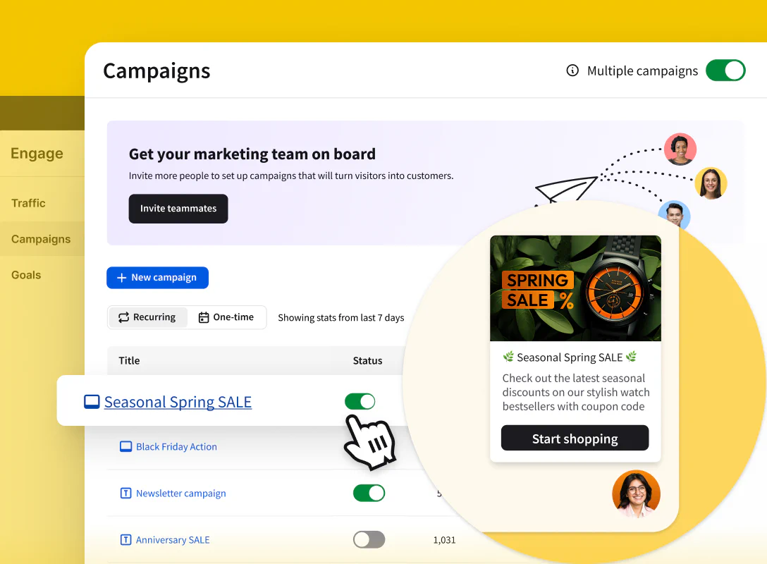 A preview of the Campaigns tab in the Engage section of the LiveChat® agent app.
