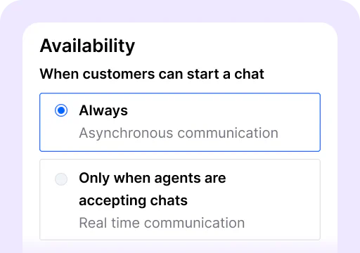 A preview of availability selection in the chat widget settings.