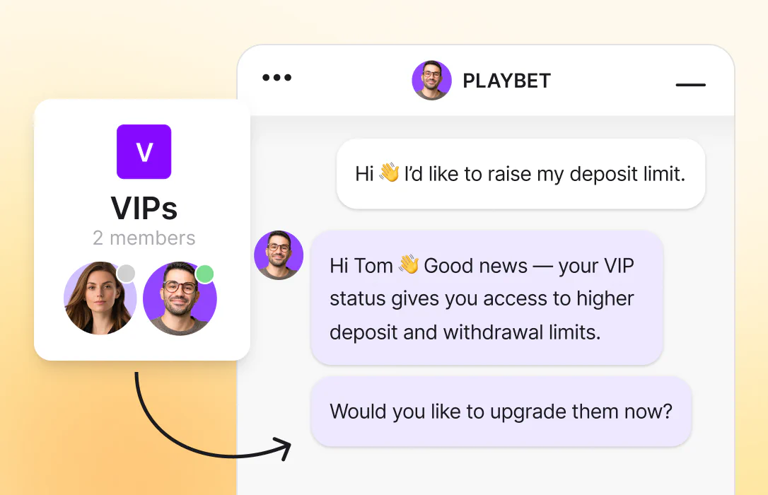 Live chat conversation showing VIP treatment for high rollers requesting a higher deposit limit